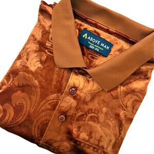 Above Man Men's 3XL Burnt Orange Velvet Paisley Crown Polo Streetwear 70s Retro